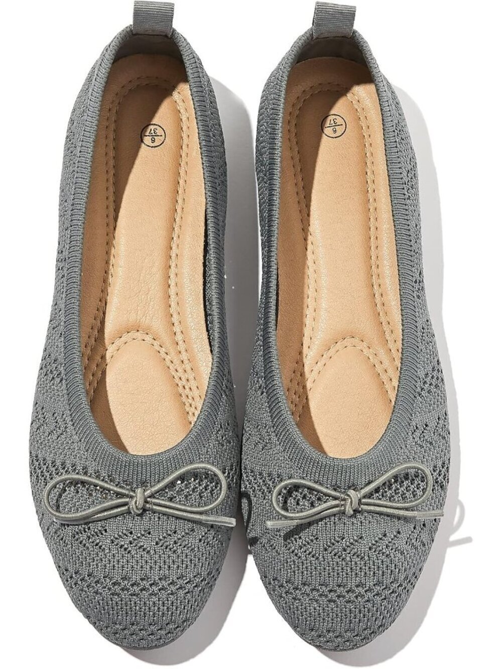 〽️Women's Deep Grey Ballet Flat Round Toe Comfortable Crochet Lace Shoes